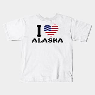 I Love Alaska State United States Heart Flag Kids T-Shirt